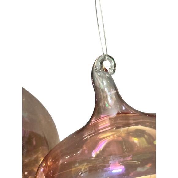 Hand Blown Iridescent Art Glass Christmas Ornaments Pink Cranberry Pair - Picture 3 of 6